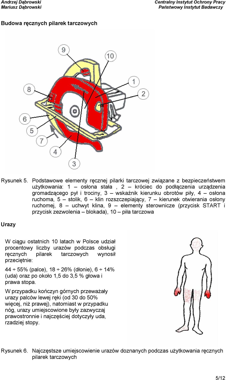 4 osłona ruchoma, 5 stolik, 6 klin rozszczepiający, 7 kierunek otwierania osłony ruchomej, 8 uchwyt klina, 9 elementy sterownicze (przycisk START i przycisk zezwolenia blokada), 10 piła tarczowa