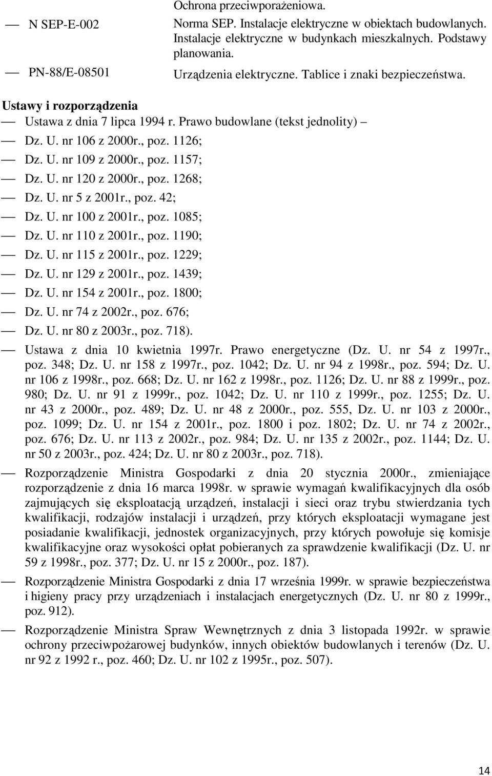 , poz. 1157; Dz. U. nr 120 z 2000r., poz. 1268; Dz. U. nr 5 z 2001r., poz. 42; Dz. U. nr 100 z 2001r., poz. 1085; Dz. U. nr 110 z 2001r., poz. 1190; Dz. U. nr 115 z 2001r., poz. 1229; Dz. U. nr 129 z 2001r.