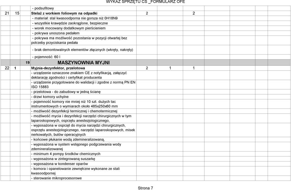 notyfikacją, załączyć deklarację zgodności i certyfikat producenta - urządzenie przygotowane do walidacji i zgodne z normą PN EN ISO 5883 - przelotowa - do zabudowy w jedną ścianę - drzwi komory