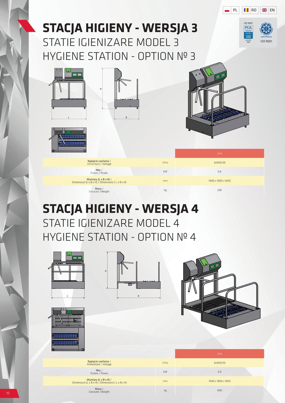 YGIE STATION - OPTION 4 S4 10 STATIE IGIIZARE MODE 3 YGIE STATION - OPTION 3 Alimentare / Voltage V/z 3x400/50