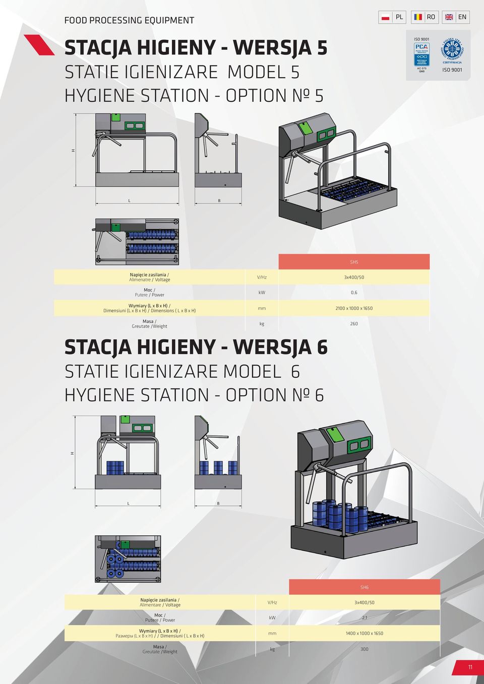 Greutate /Weight 260 STACJA IGIY - WERSJA 6 STATIE IGIIZARE MODE 6 YGIE STATION - OPTION 6 S6 Alimentare / Voltage V/z