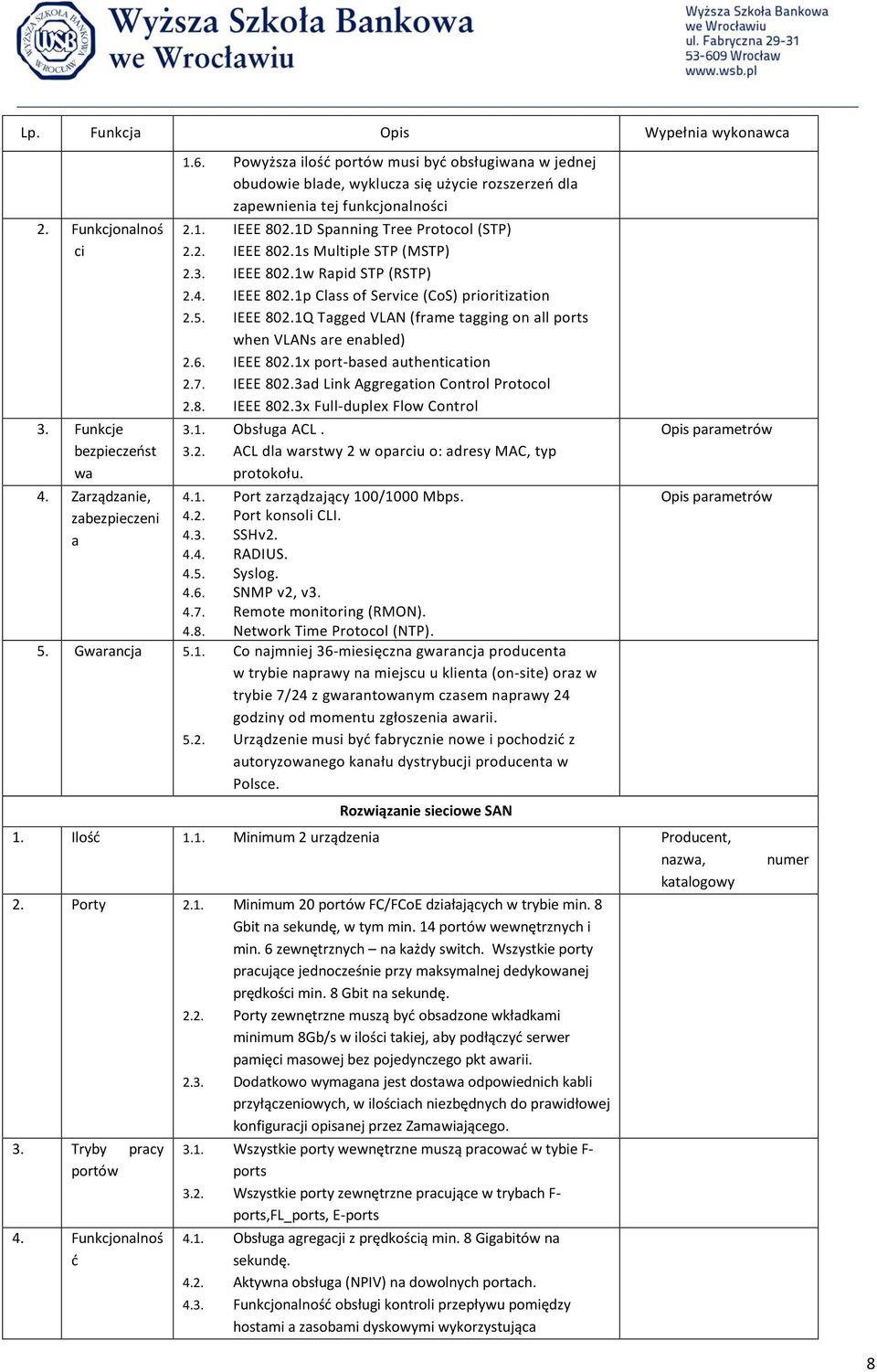 3. IEEE 802.1w Rapid STP (RSTP) 2.4. IEEE 802.1p Class of Service (CoS) prioritization 2.5. IEEE 802.1Q Tagged VLAN (frame tagging on all ports when VLANs are enabled) 2.6. IEEE 802.1x port-based authentication 2.