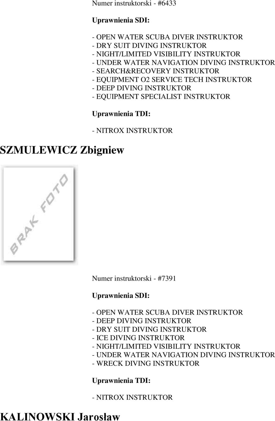 EQUIPMENT SPECIALIST INSTRUKTOR SZMULEWICZ Zbigniew Numer