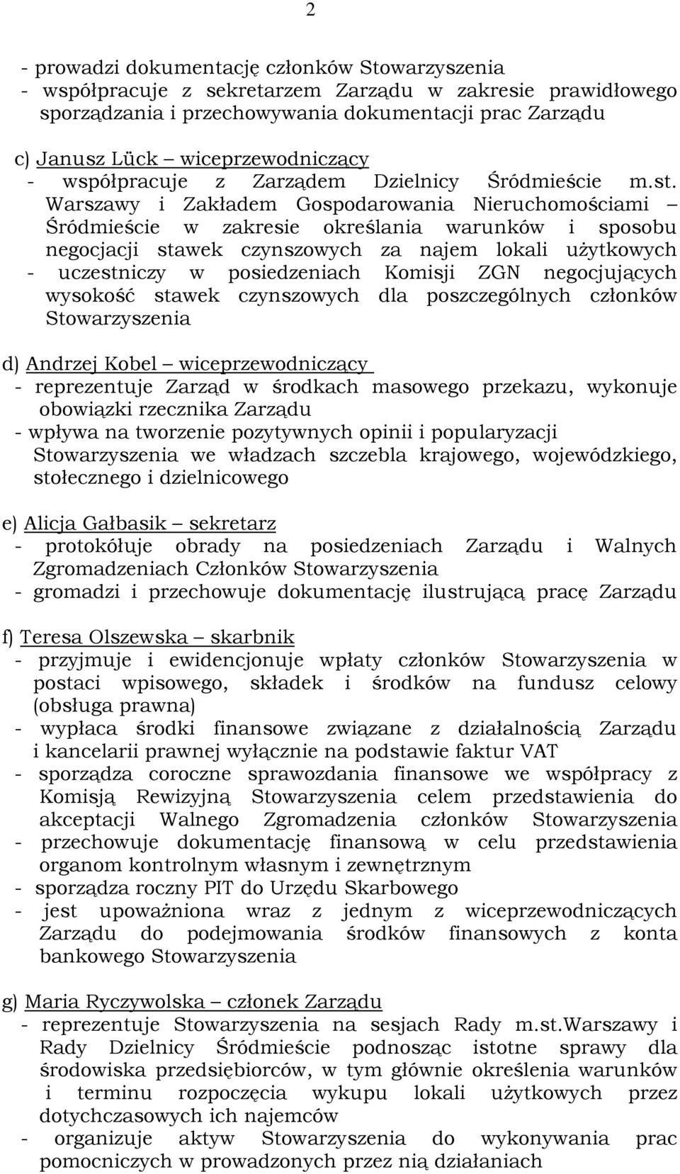 Warszawy i Zakładem Gospodarowania Nieruchomościami Śródmieście w zakresie określania warunków i sposobu negocjacji stawek czynszowych za najem lokali użytkowych - uczestniczy w posiedzeniach Komisji