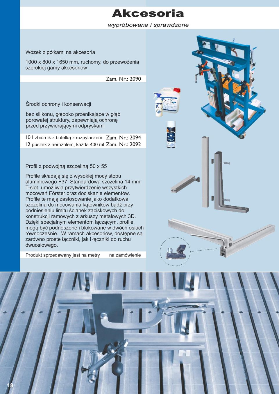 z aerozolem, każda 400 ml Zam. Nr.: 2094 Zam. Nr.: 2092 Profil z podwójną szczeliną 50 x 55 Profile składają się z wysokiej mocy stopu aluminiowego F37.