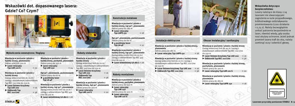 każdej strony Zasięg widocznej linii do 20 m / zasięg z dodatkowym odbiornikiem Typ REC 210 Line do 250 m Laser liniowo-krzyżowy Typ LAX 200 16 Odbiornik Typ REC 210 Line 38 Niwelacja w poziomie i