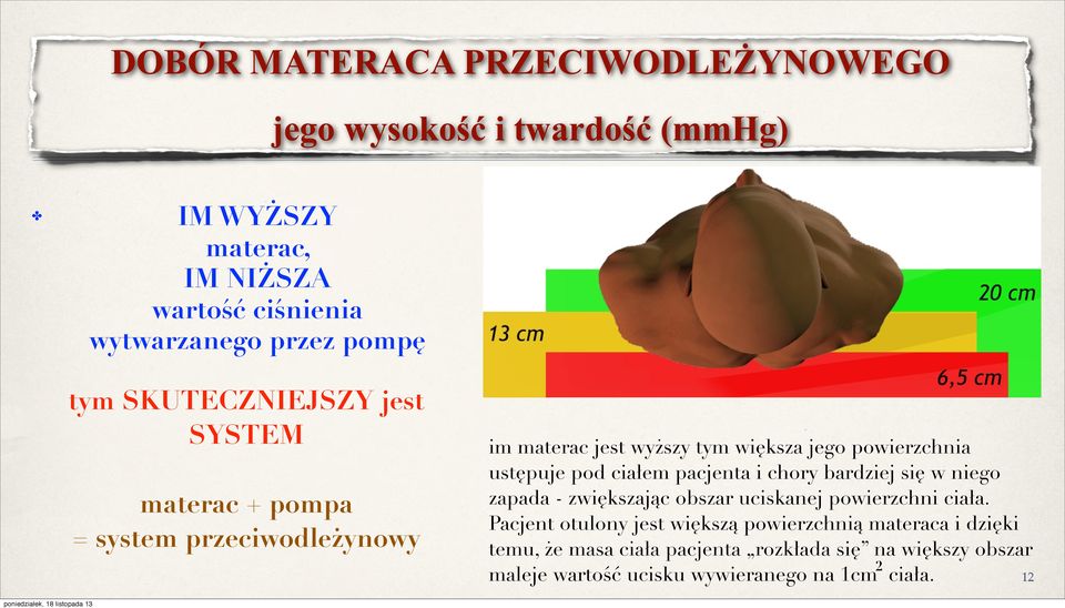 pod ciałem pacjenta i chory bardziej się w niego zapada - zwiększając obszar uciskanej powierzchni ciała.