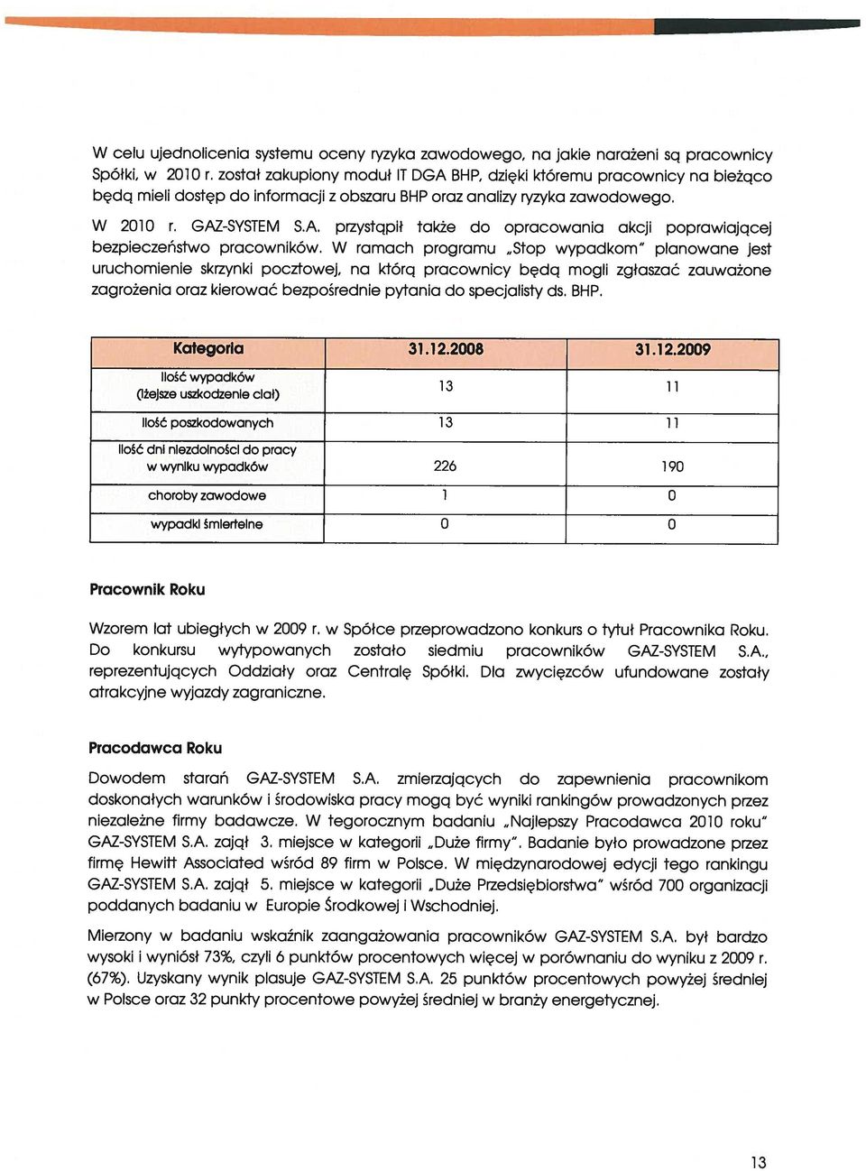 W ramach programu Stop wypadkom planowane jest uruchomienie skrzynki pocztowej, na którą pracownicy będą mogli zgłaszać zauważone zagrożenia oraz kierować bezpośrednie pytania do specjalisty ds. BHP.