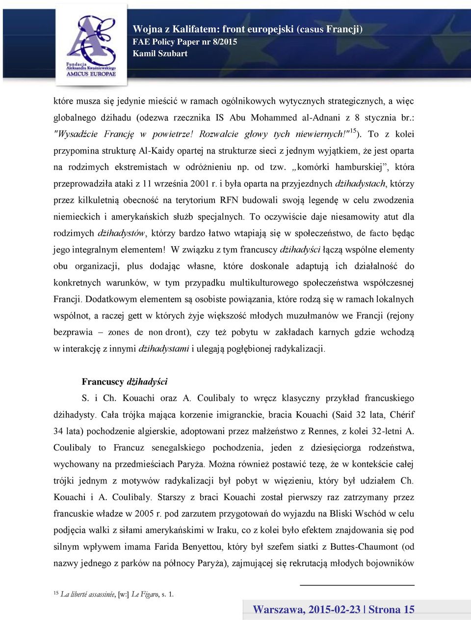 komórki hamburskiej, która przeprowadziła ataki z 11 września 2001 r.