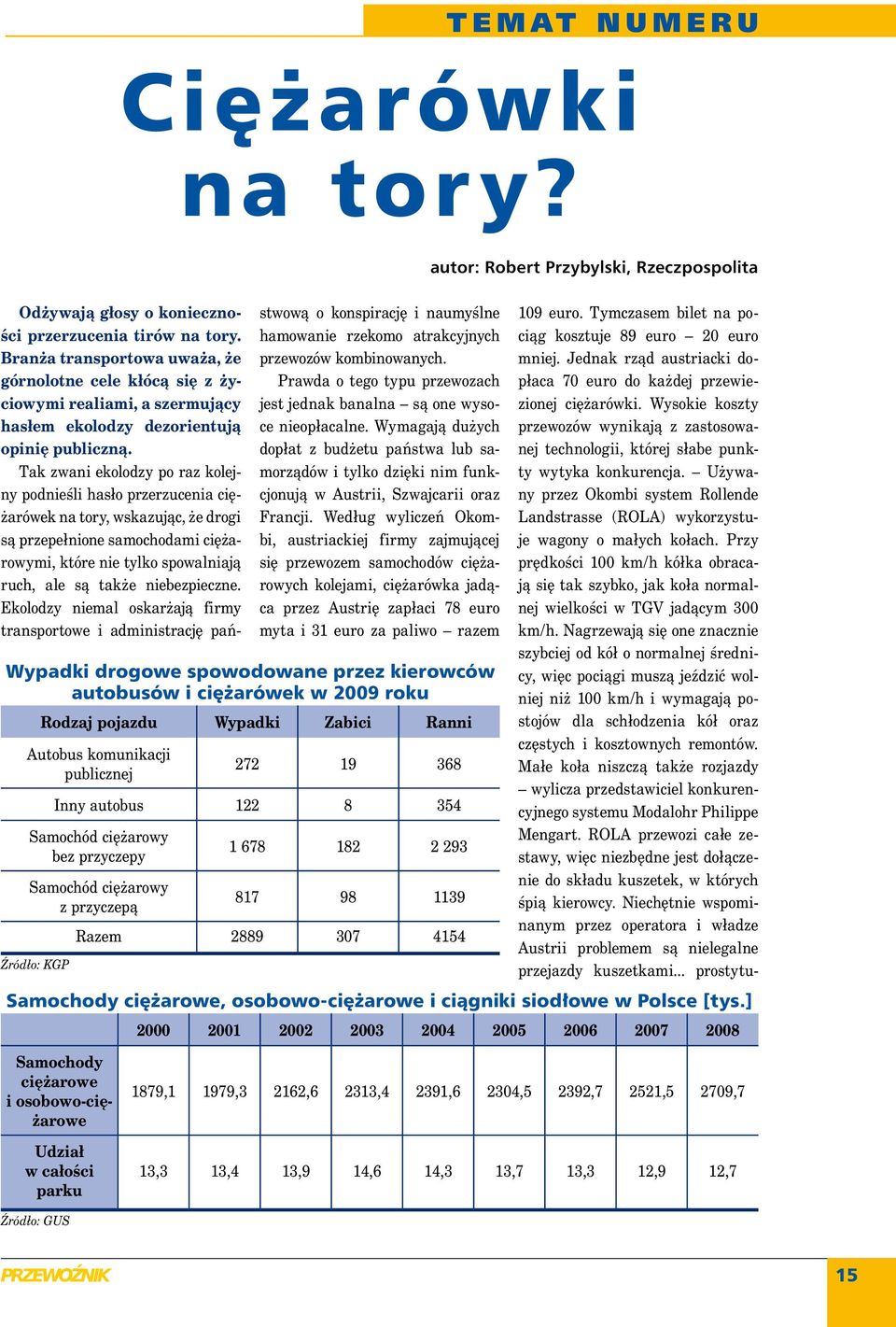 Tak zwani ekolodzy po raz kolejny podnieśli hasło przerzucenia ciężarówek na tory, wskazując, że drogi są przepełnione samochodami ciężarowymi, które nie tylko spowalniają ruch, ale są także