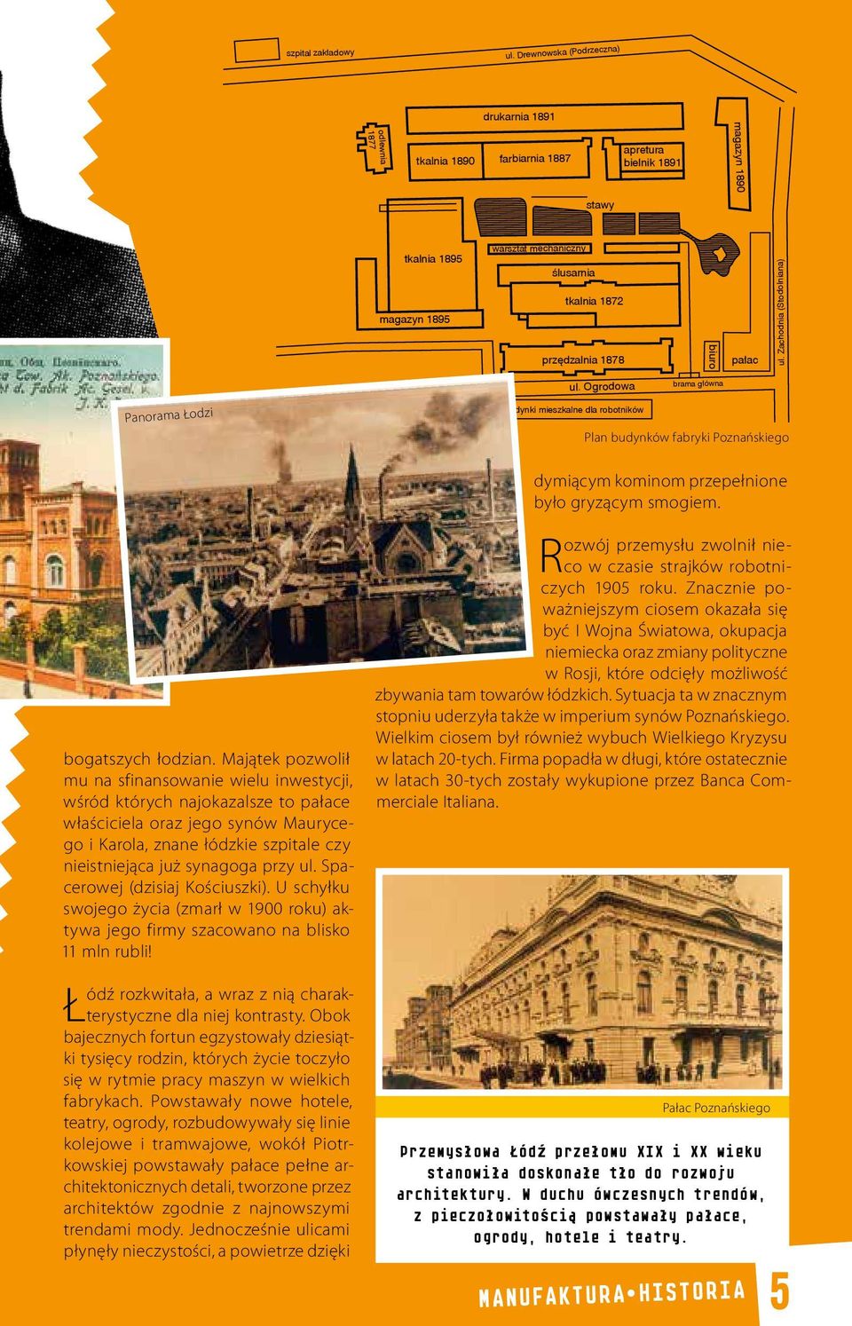 Zachodnia (Stodolniana) magazyn 1895 tkalnia 1872 przędzalnia 1878 pałac ul.