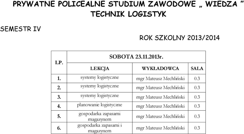 systemy logistyczne mgr Mateusz Mechliński 0.3 4. planowanie logistyczne mgr Mateusz Mechliński 0.
