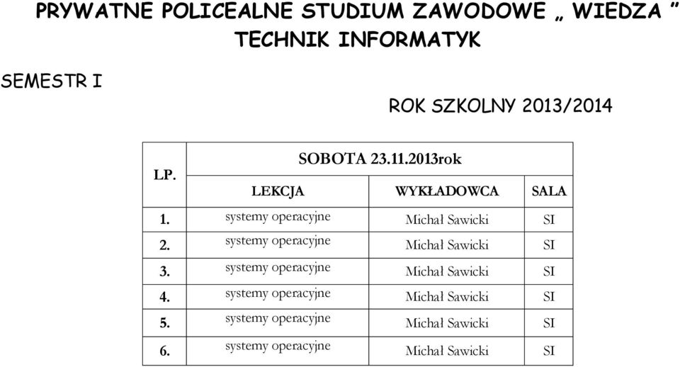 systemy operacyjne Michał Sawicki SI 3.