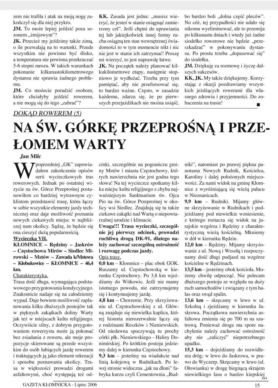 Co możecie poradzić osobom, które chciałyby jeździć rowerem, a nie mogą się do tego zabrać? GAZETA KŁOMNICKA - Lipiec 2006 KK.