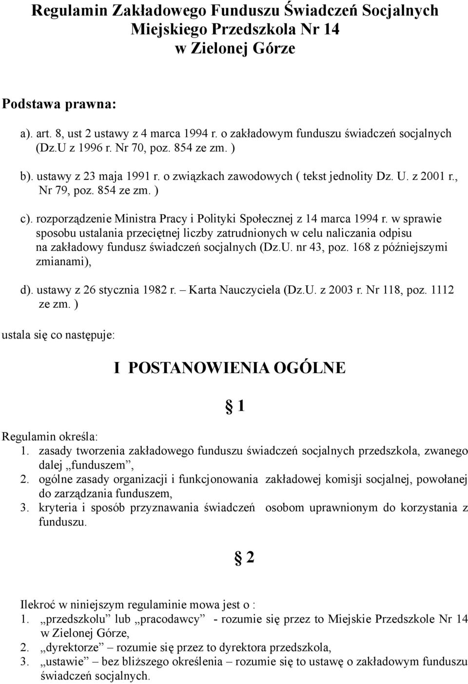 rozporządzenie Ministra Pracy i Polityki Społecznej z 14 marca 1994 r.