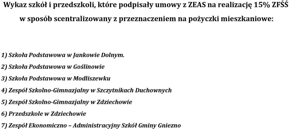 2) Szkoła Podstawowa w Goślinowie 3) Szkoła Podstawowa w Modliszewku 4) Zespół Szkolno-Gimnazjalny w