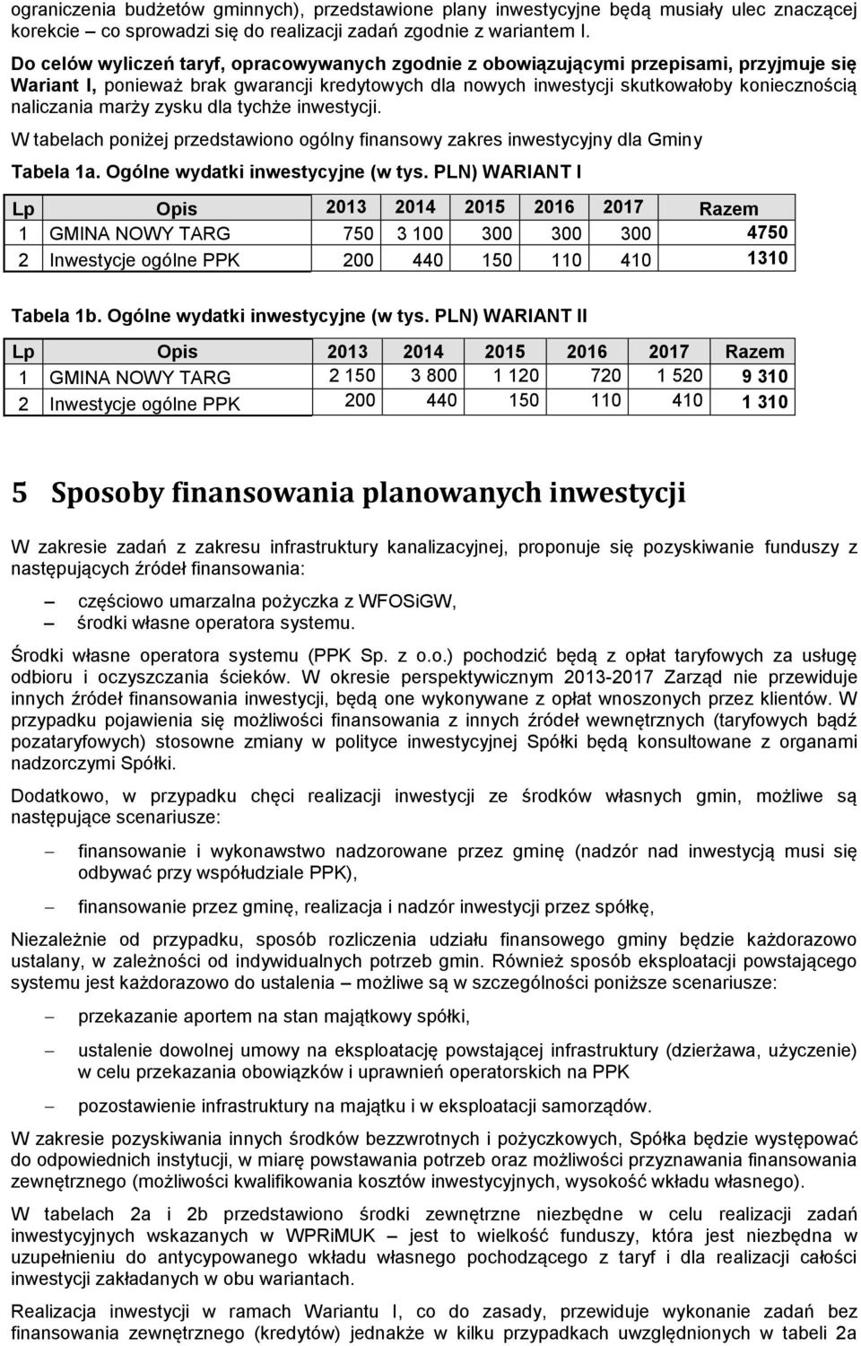 marży zysku dla tychże inwestycji. W tabelach poniżej przedstawiono ogólny finansowy zakres inwestycyjny dla Gminy Tabela 1a. Ogólne wydatki inwestycyjne (w tys.