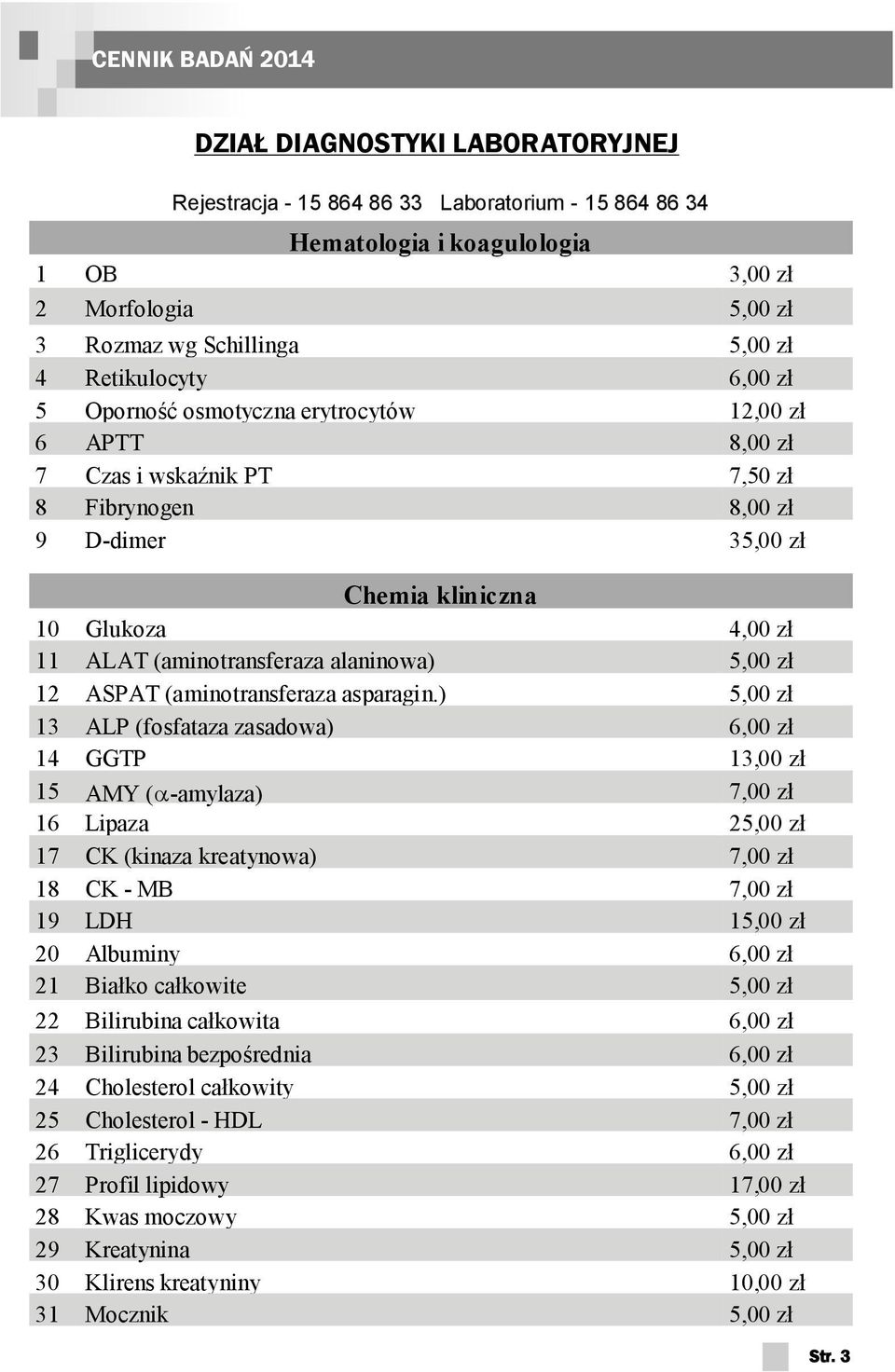 (aminotransferaza alaninowa) 5,00 zł 12 ASPAT (aminotransferaza asparagin.