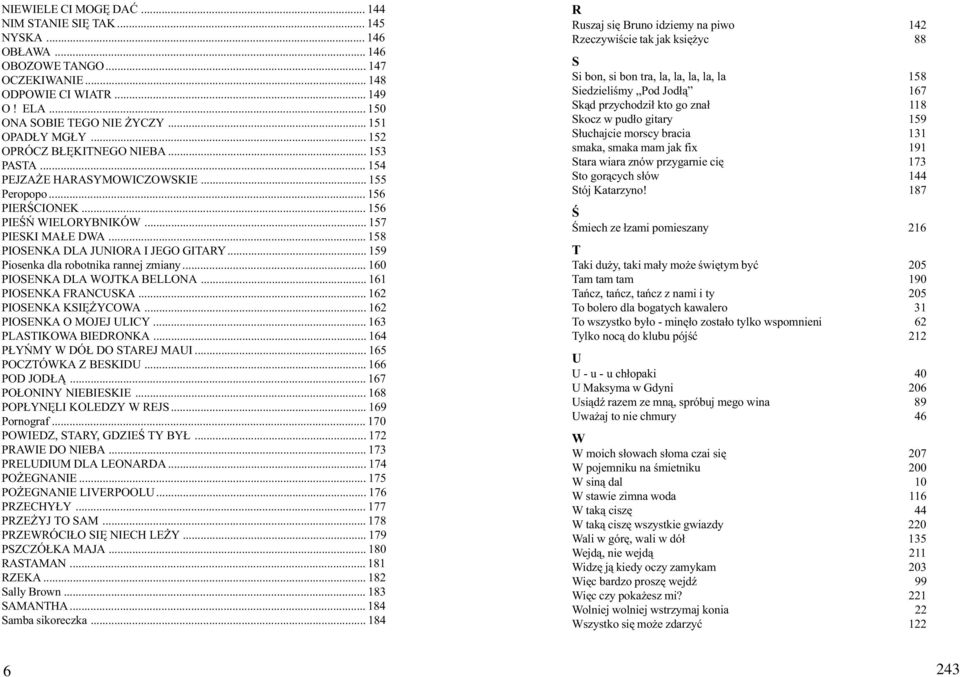 .. 159 Piosenk dl robotnik rnnej zminy... 160 PIOSENKA DLA WOJTKA BELLONA... 161 PIOSENKA FRANCUSKA... 162 PIOSENKA KSIÊ YCOWA... 162 PIOSENKA O MOJEJ ULICY... 163 PLASTIKOWA BIEDRONKA.