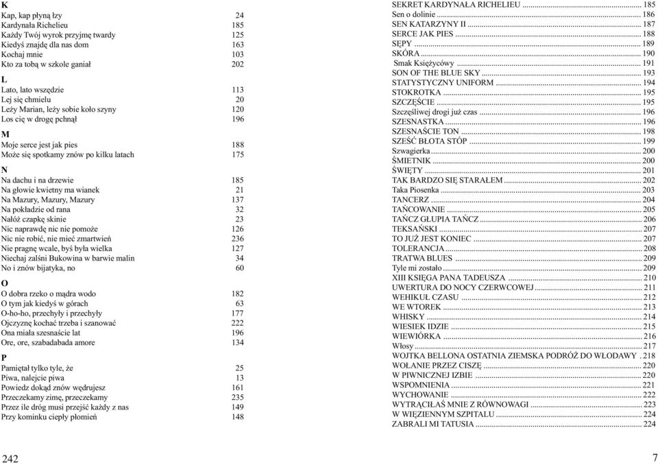 Mzury 137 N pok³dzie od rn 32 N³ó czpkê skinie 23 Nic nprwdê nic nie pomo e 126 Nic nie robiæ, nie mieæ zmrtwieñ 236 Nie prgnê wcle, byœ by³ wielk 127 Niechj zlœni Bukowin w brwie mlin 34 No i znów