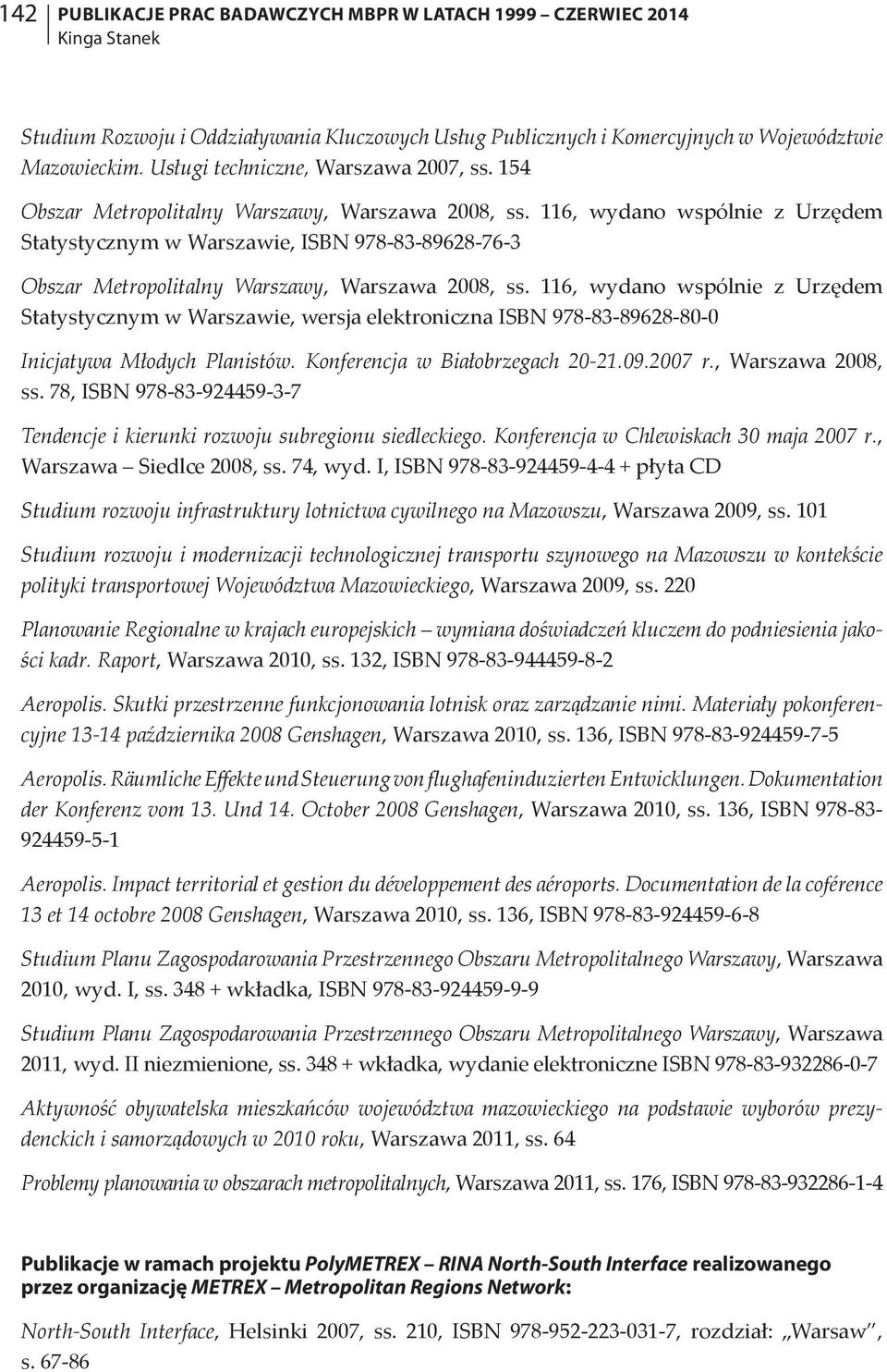 116, wydano wspólnie z Urzędem Statystycznym w Warszawie, ISBN 978-83-89628-76-3 Obszar Metropolitalny Warszawy, Warszawa 2008, ss.