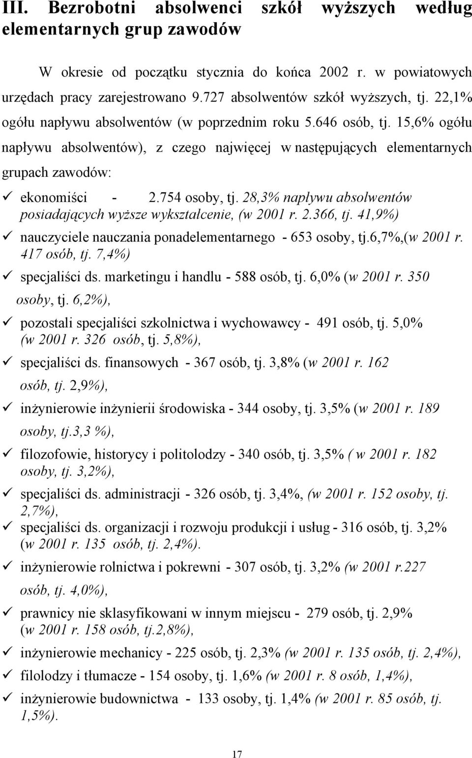 15,6% ogółu napływu absolwentów), z czego najwięcej w następujących elementarnych grupach zawodów: ekonomiści - 2.754 osoby, tj.