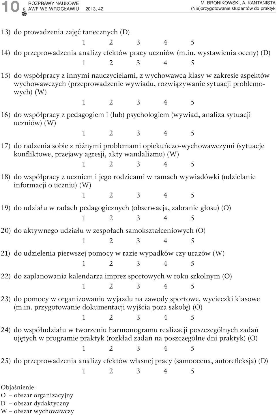 wystawienia oceny) (D) 1 2 3 4 5 15) do współpracy z innymi nauczycielami, z wychowawcą klasy w zakresie aspektów wychowawczych (przeprowadzenie wywiadu, rozwiązywanie sytuacji problemowych) (W) 1 2