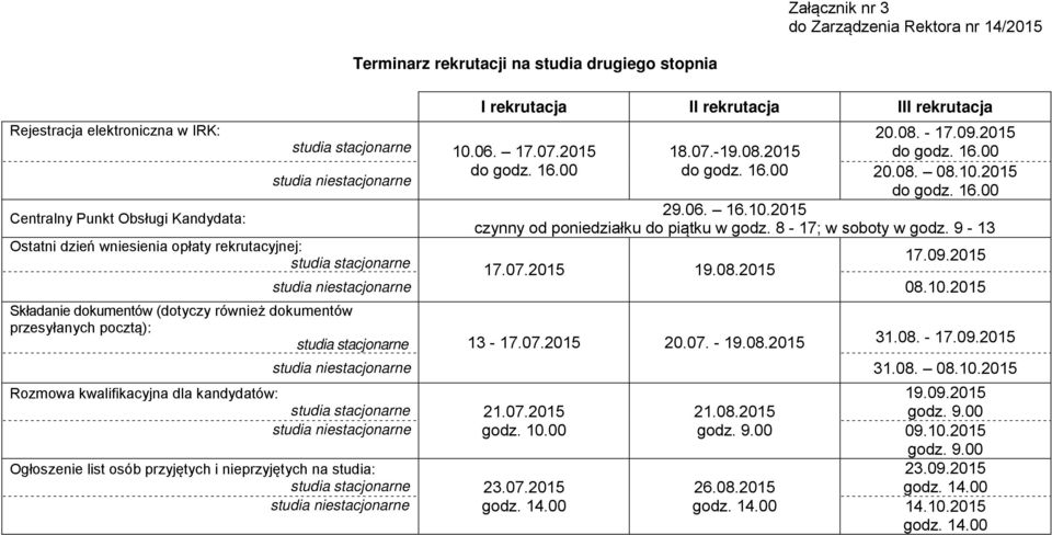 8-17; w soboty w godz. 9-13 17.07.2015 19.08.2015 08.10.