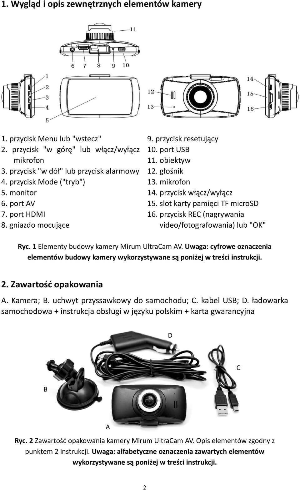 przycisk REC (nagrywania video/fotografowania) lub "OK" Ryc. 1 Elementy budowy kamery Mirum UltraCam AV.