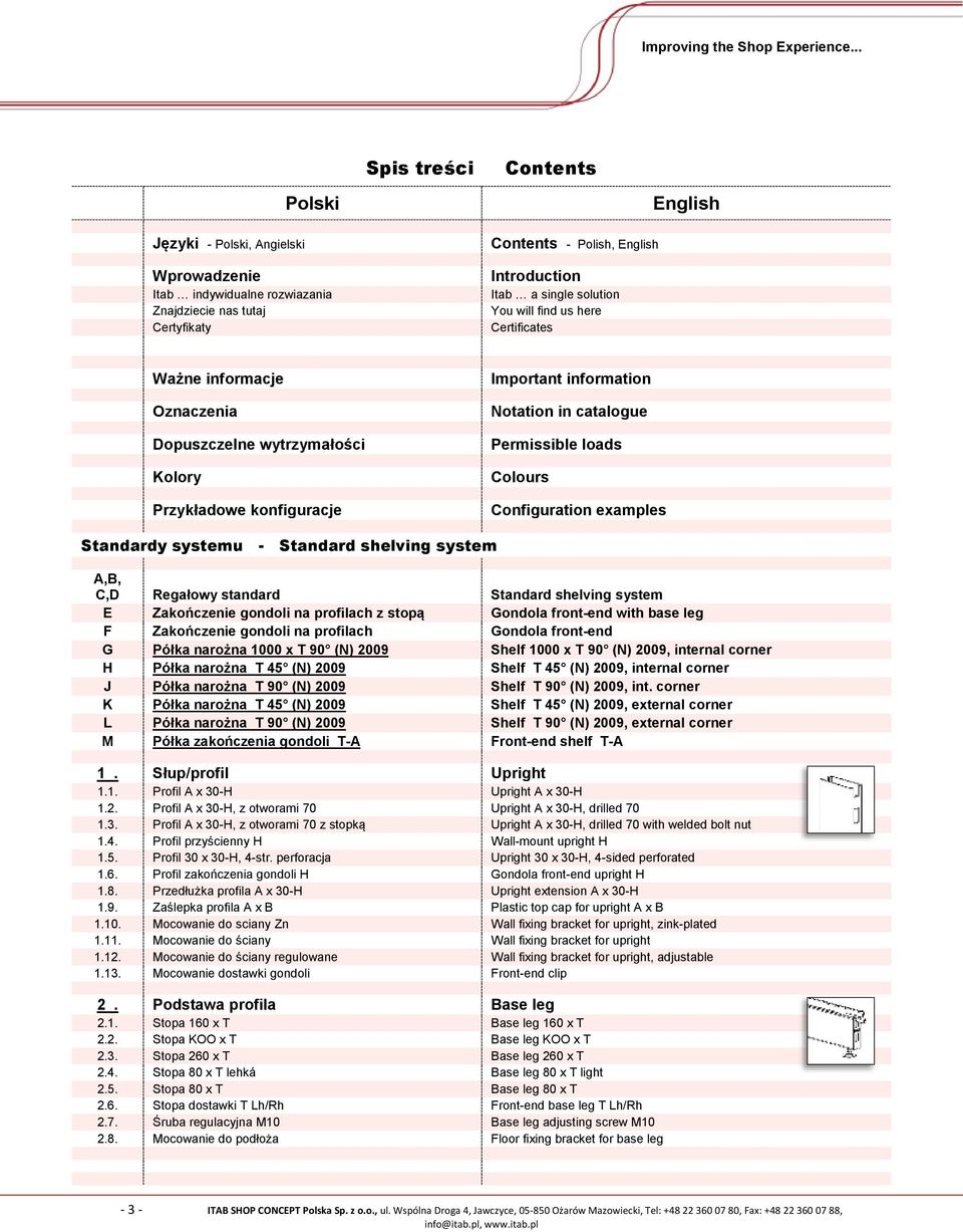 Colours Configuration examples Standardy systemu - Standard shelving system A,B, C,D Regałowy standard Standard shelving system E Zakończenie gondoli na profilach z stopą Gondola front-end with base