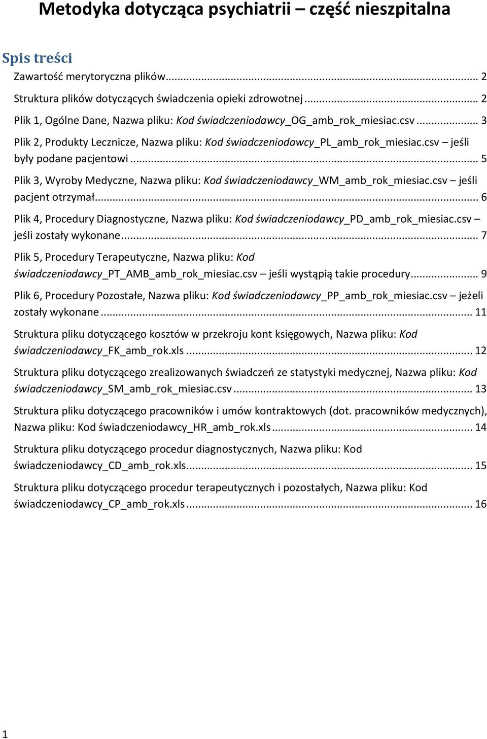 csv jeśli były podane pacjentowi... 5 Plik 3, Wyroby Medyczne, Nazwa pliku: Kod świadczeniodawcy_wm_amb_rok_miesiac.csv jeśli pacjent otrzymał.