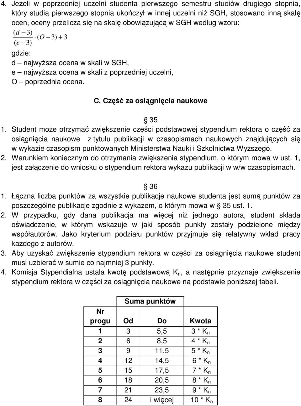 Część za osiągnięcia naukowe 35 1.