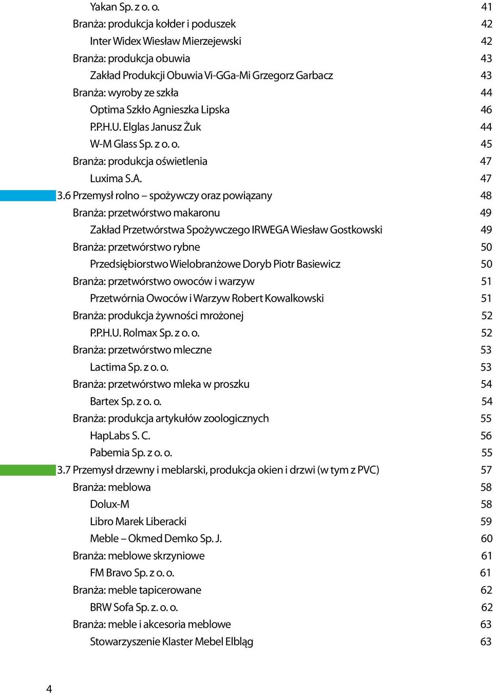 Szkło Agnieszka Lipska 46 P.P.H.U. Elglas Janusz Żuk 44 W-M Glass Sp. z o. o. 45 Branża: produkcja oświetlenia 47 Luxima S.A. 47 3.