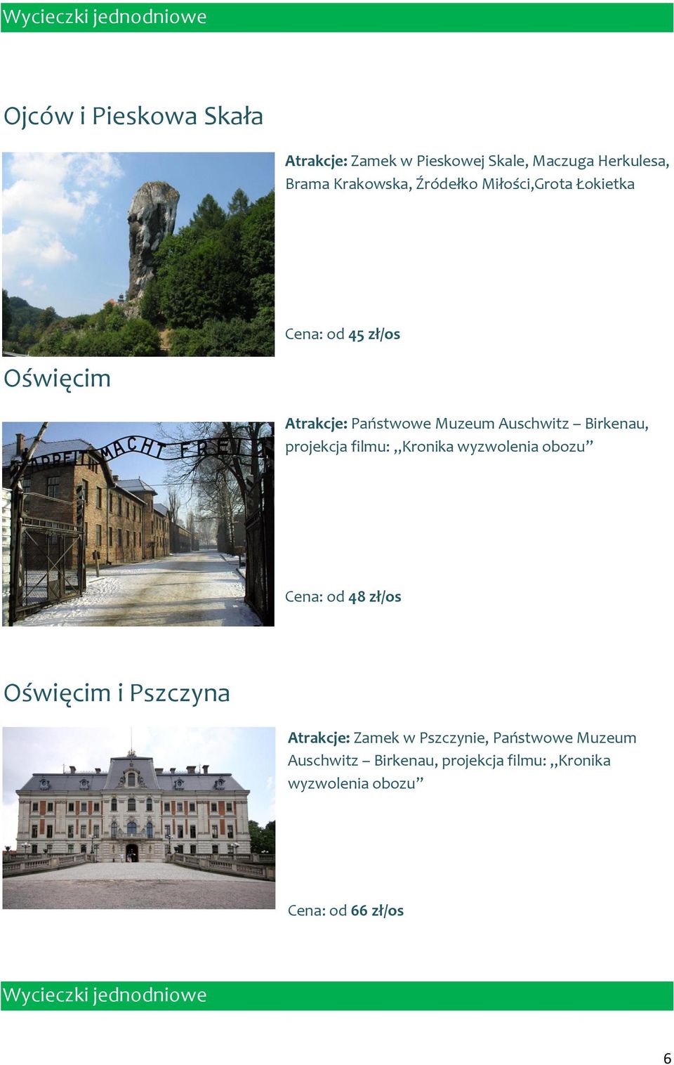 Birkenau, projekcja filmu: Kronika wyzwolenia obozu Cena: od 48 zł/os Oświęcim i Pszczyna Atrakcje: Zamek w