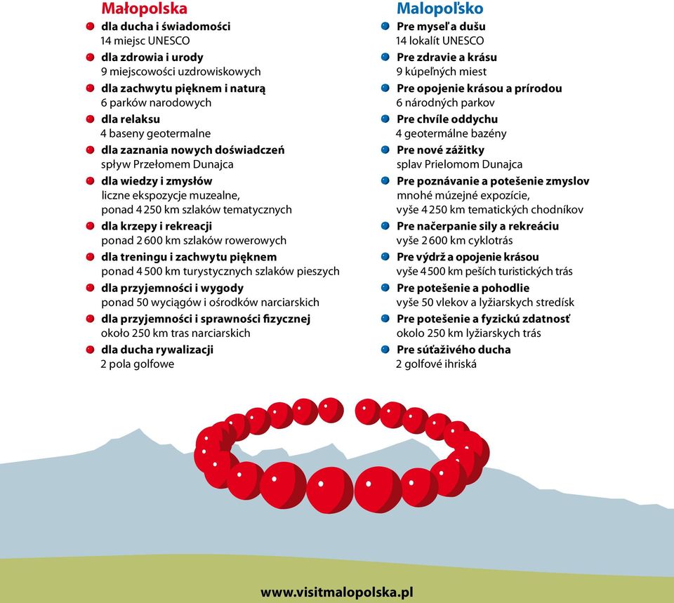 zachwytu pięknem ponad 4 500 km turystycznych szlaków pieszych dla przyjemności i wygody ponad 50 wyciągów i ośrodków narciarskich dla przyjemności i sprawności fizycznej około 250 km tras