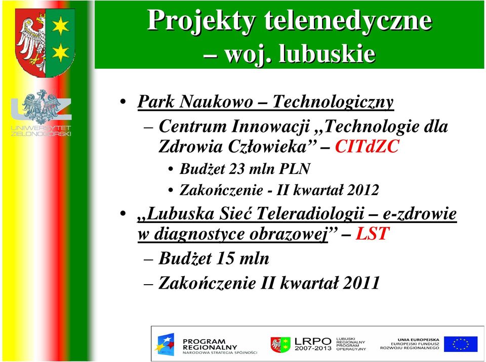 dla Zdrowia Człowieka CITdZC BudŜet 23 mln PLN Zakończenie - II