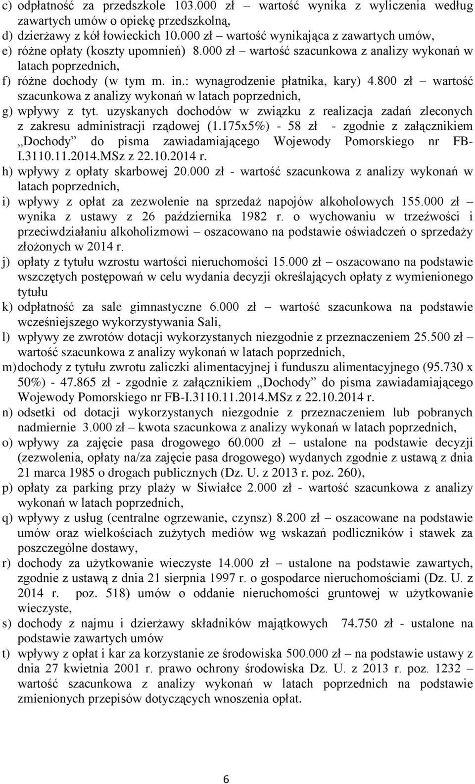 : wynagrodzenie płatnika, kary) 4.800 zł wartość szacunkowa z analizy wykonań w latach poprzednich, g) wpływy z tyt.