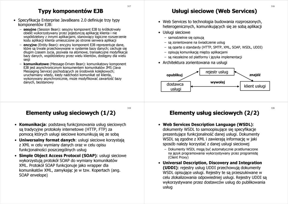 stanowiący logiczne rozszerzenie kodu aplikacji klienta umieszczone po stronie serwera aplikacji encyjne (Entity Bean): encyjny komponent EJB reprezentuje dane, które są trwale przechowywane w