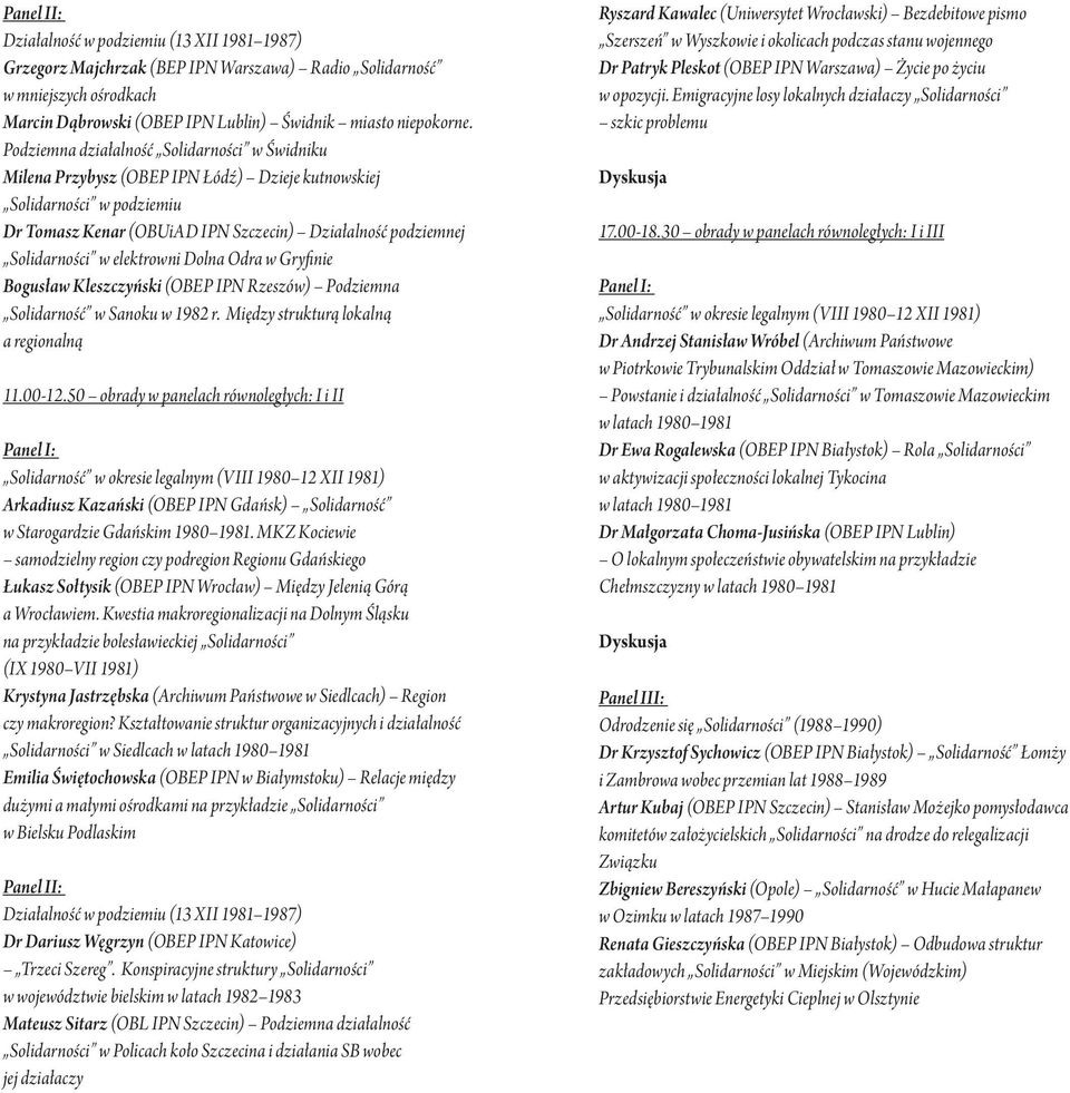 elektrowni Dolna Odra w Gryfinie Bogusław Kleszczyński (OBEP IPN Rzeszów) Podziemna Solidarność w Sanoku w 1982 r. Między strukturą lokalną a regionalną 11.00-12.