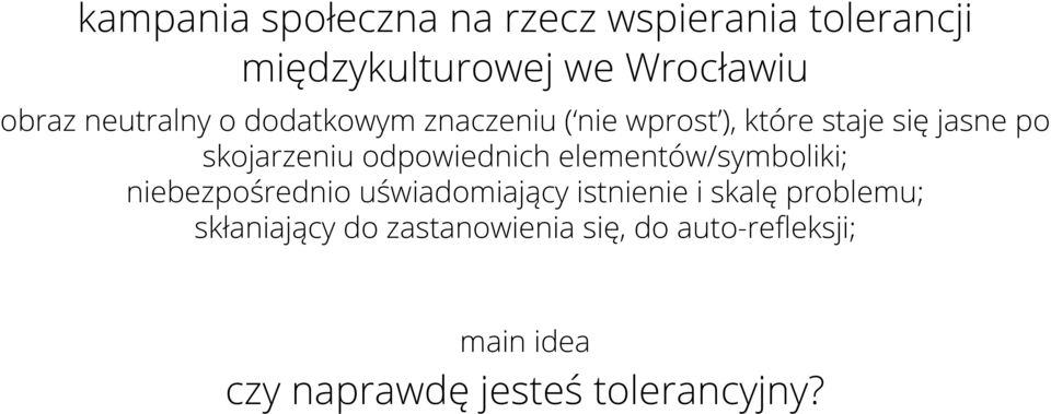 odpowiednich elementów/symboliki; niebezpośrednio uświadomiający istnienie i skalę