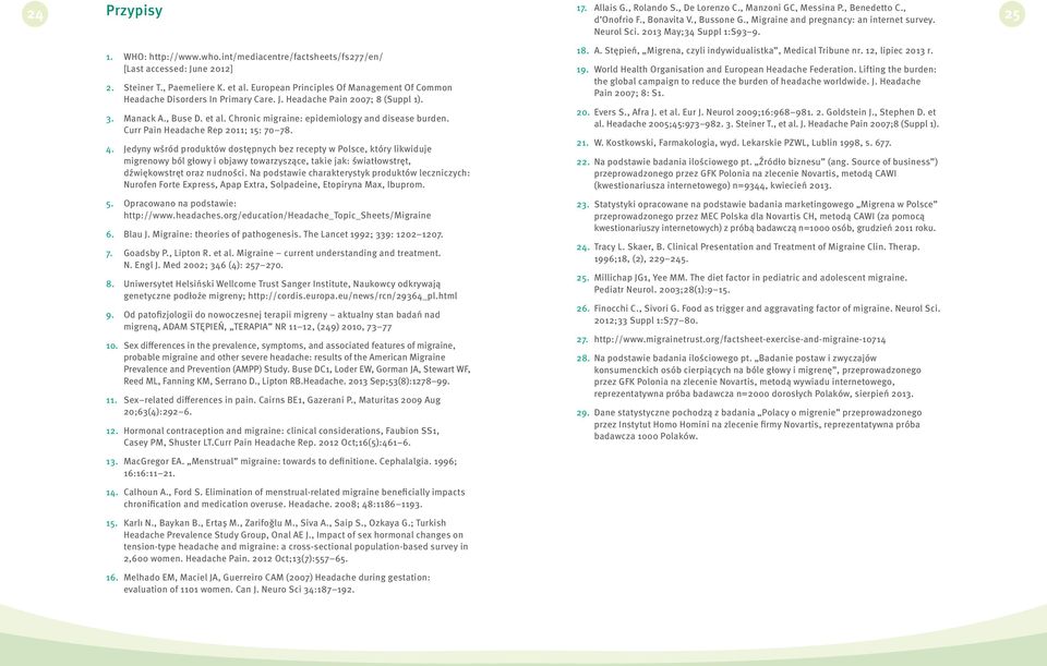 European Principles Of Management Of Common Headache Disorders In Primary Care. J. Headache Pain 2007; 8 (Suppl 1). 3. Manack A., Buse D. et al. Chronic migraine: epidemiology and disease burden.