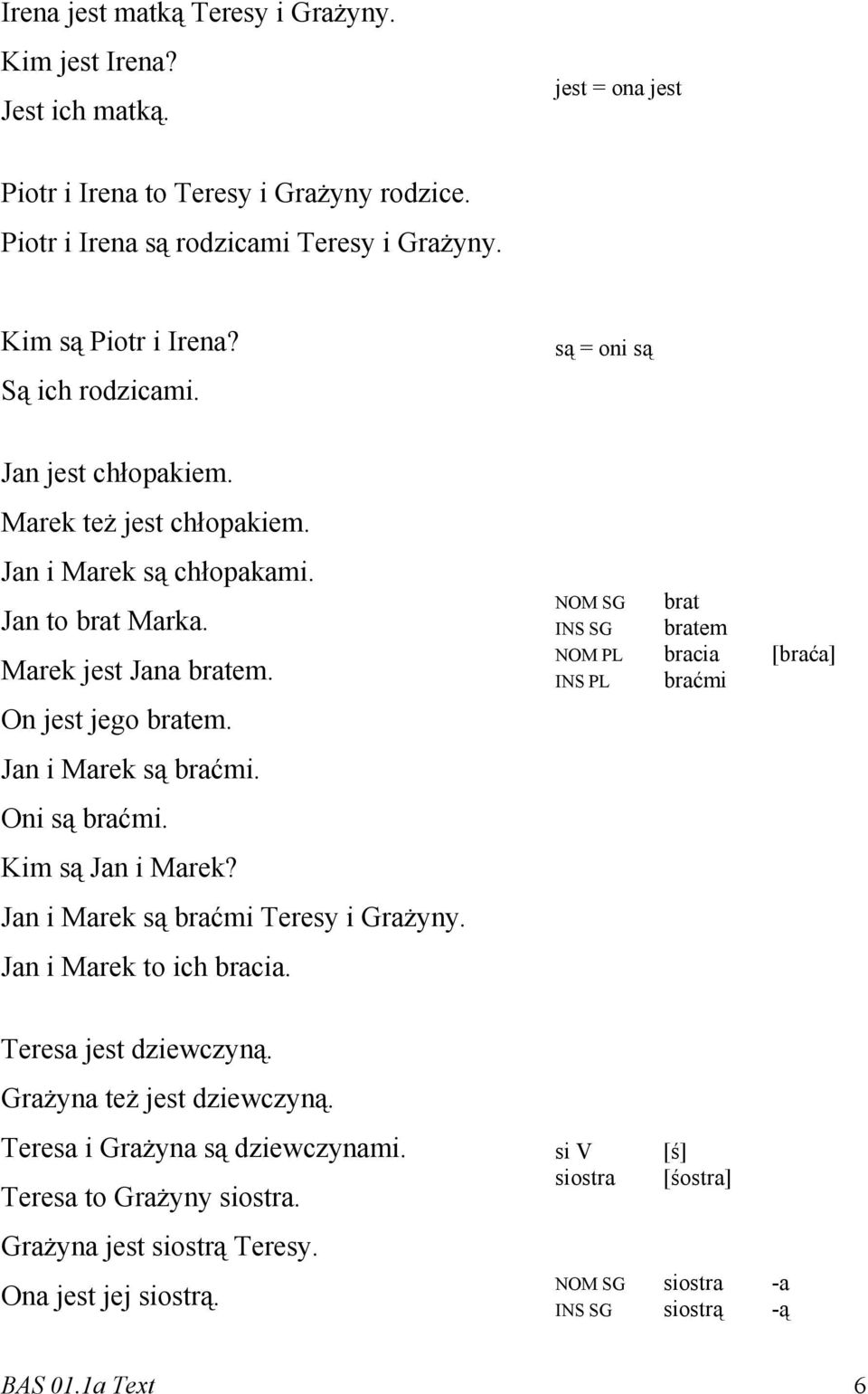 Oni są braćmi. Kim są Jan i Marek? Jan i Marek są braćmi Teresy i Grażyny. Jan i Marek to ich bracia. NOM SG brat INS SG bratem NOM PL bracia [braća] INS PL braćmi Teresa jest dziewczyną.