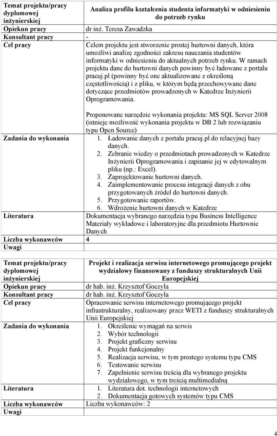 hurtowni danych, która umożliwi analizę zgodności zakresu nauczania studentów informatyki w odniesieniu do aktualnych potrzeb rynku.