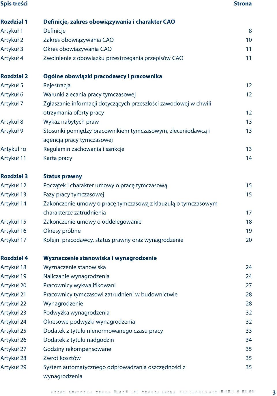 dotyczących przeszłości zawodowej w chwili otrzymania oferty pracy 12 Artykuł 8 Wykaz nabytych praw 13 Artykuł 9 Stosunki pomiędzy pracownikiem tymczasowym, zleceniodawcą i 13 agencją pracy