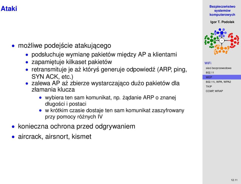 ) zalewa AP aż zbierze wystarczajaco dużo pakietów dla złamania klucza wybiera ten sam komunikat, np.