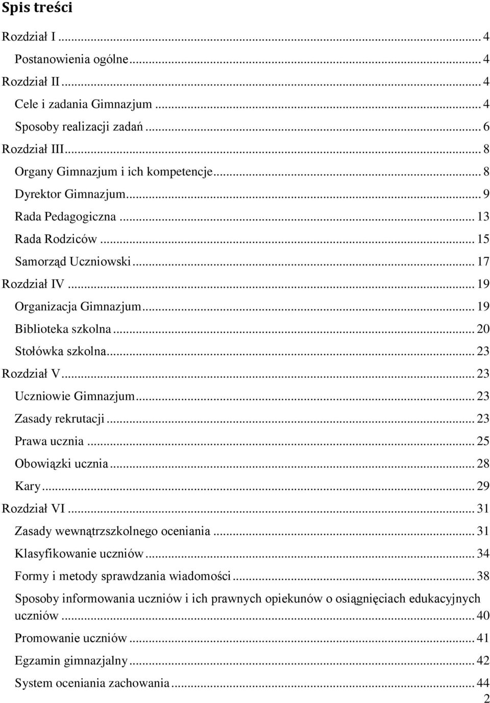 .. 23 Rozdział V... 23 Uczniowie Gimnazjum... 23 Zasady rekrutacji... 23 Prawa ucznia... 25 Obowiązki ucznia... 28 Kary... 29 Rozdział VI... 31 Zasady wewnątrzszkolnego oceniania.