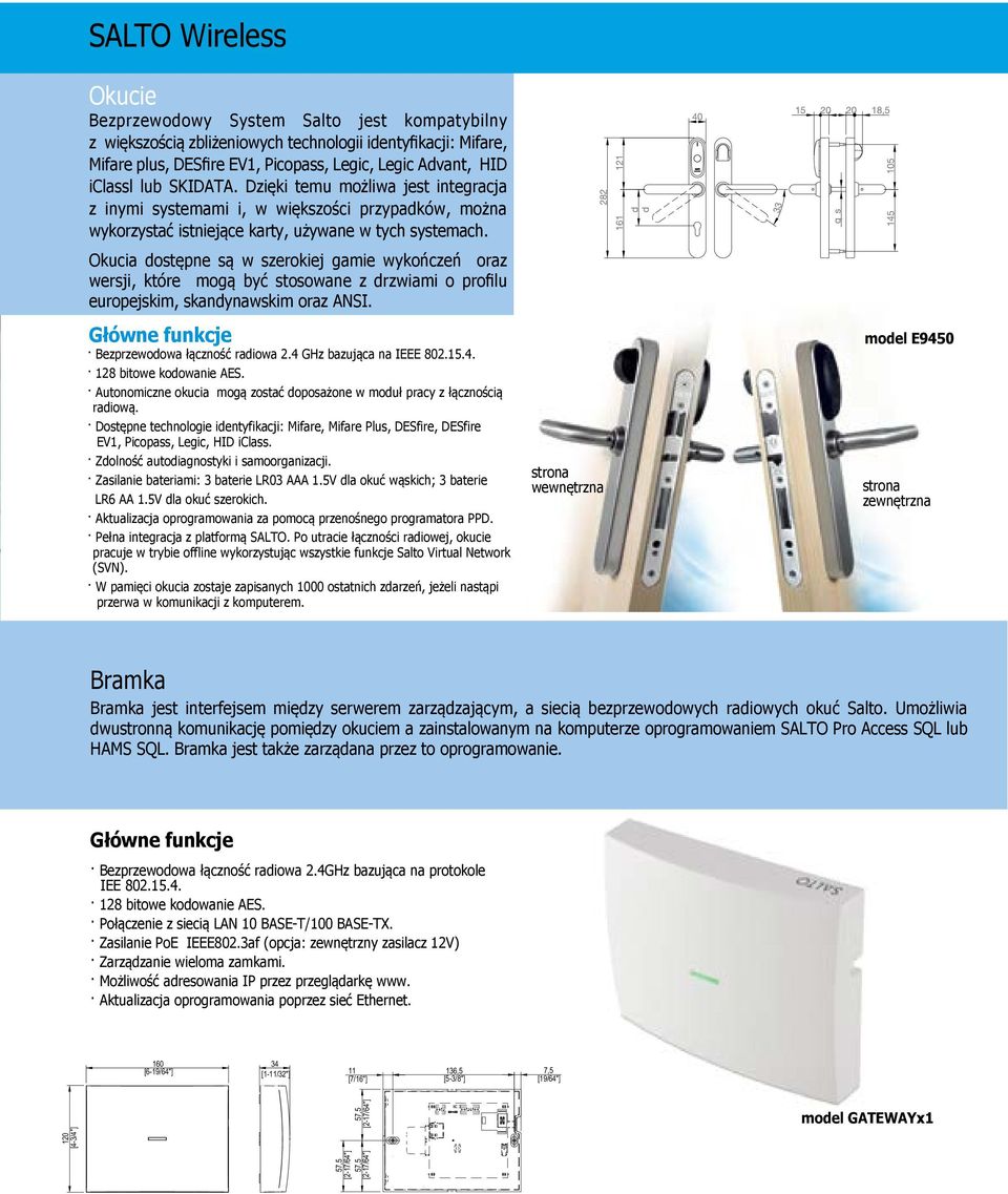 Okucia dostępne są w szerokiej gamie wykończeń oraz wersji, które mogą być stosowane z drzwiami o profilu europejskim, skandynawskim oraz ANSI. Bezprzewodowa łączność radiowa 2.