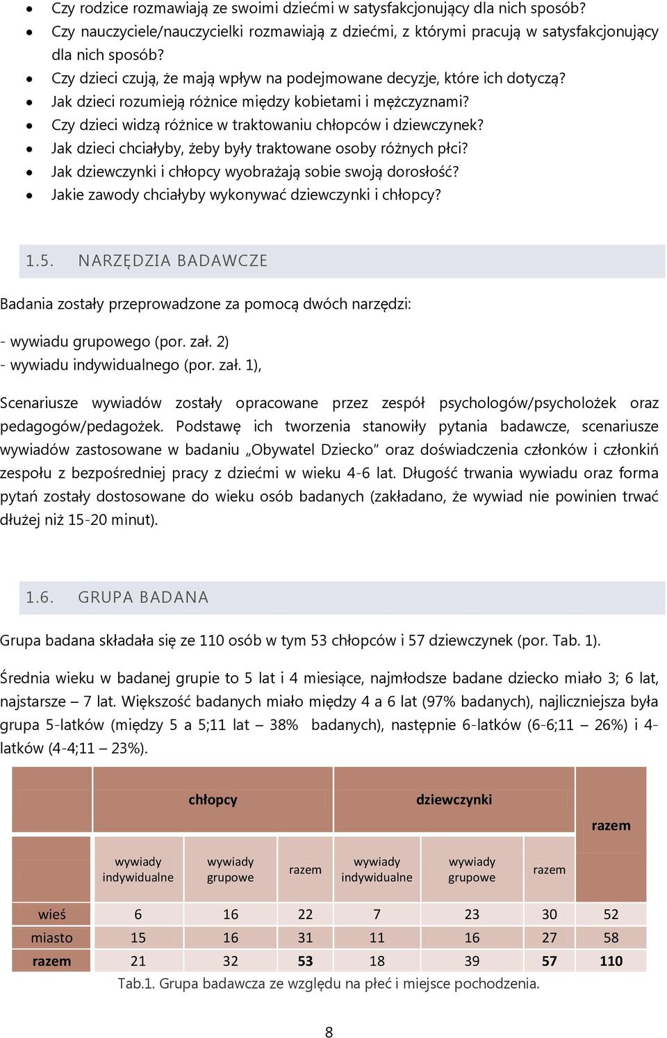 Jak dzieci chciałyby, żeby były traktowane osoby różnych płci? Jak dziewczynki i chłopcy wyobrażają sobie swoją dorosłość? Jakie zawody chciałyby wykonywać dziewczynki i chłopcy? 1.5.