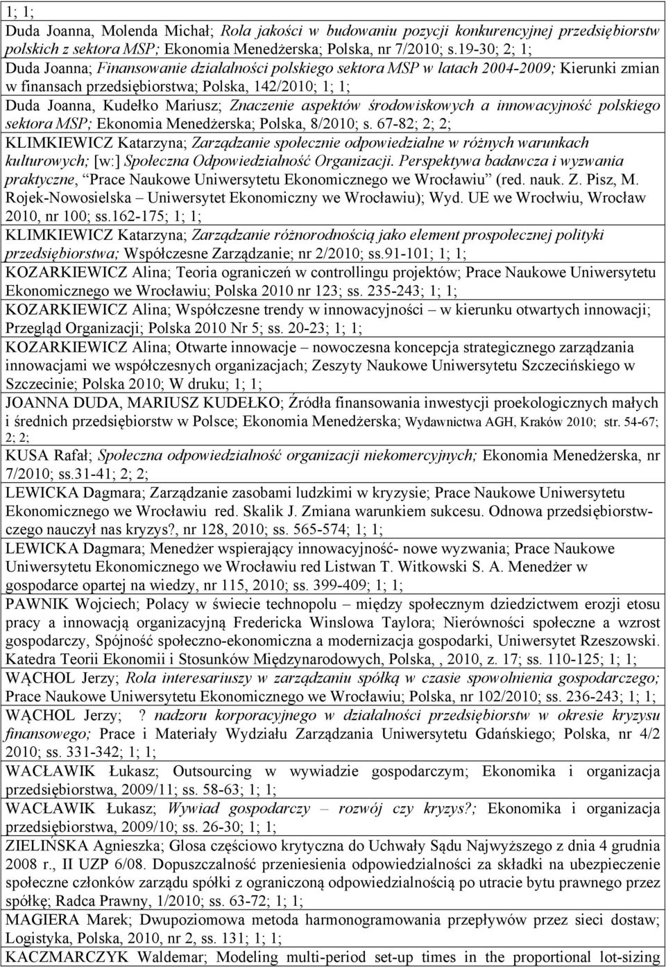 Znaczenie aspektów środowiskowych a innowacyjność polskiego sektora MSP; Ekonomia Menedżerska; Polska, 8/2010; s.