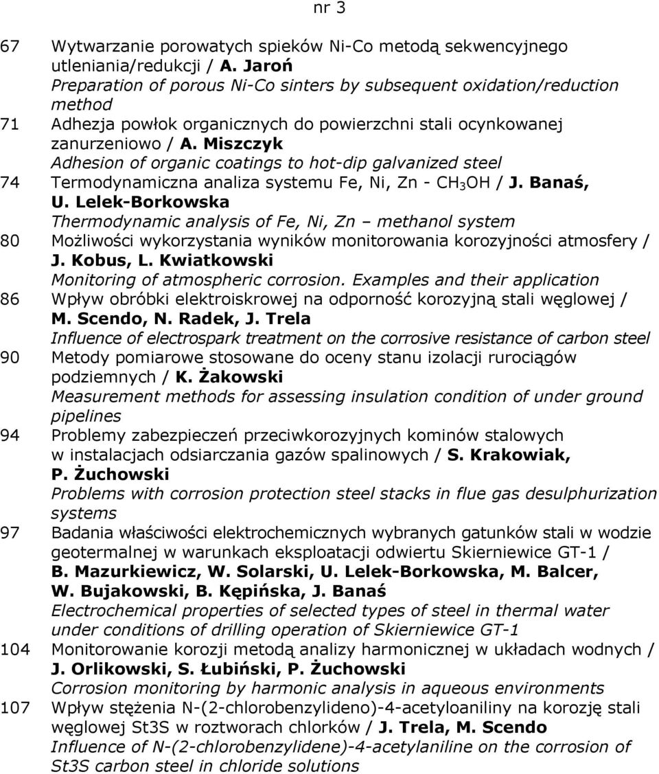 Miszczyk Adhesion of organic coatings to hot-dip galvanized steel 74 Termodynamiczna analiza systemu Fe, Ni, Zn - CH 3 OH / J. Banaś, U.